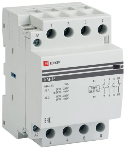 Контактор модульный EKF PROxima КМ 3п 3НО+1НЗ 16А 230В АС фото Контактор модульный EKF PROxima КМ 3п 3НО+1НЗ 16А 230В АС картинка